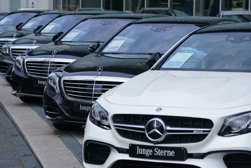 Cars stand on display for sale at a Mercedes-Benz dealership during the coronavirus crisis on May 05, 2020 in Berlin, Germany.