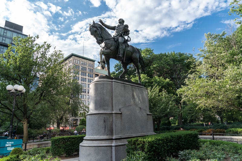 The statue of former President George Washington in Union Square Park