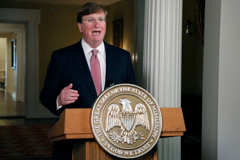 Mississippi Republican Gov. Tate Reeves delivers a televised address prior to signing a bill retiring the last state flag in the United States with the Confederate battle emblem, at the Governor's Mansion June 30, 2020 in Jackson, Mississippi. 