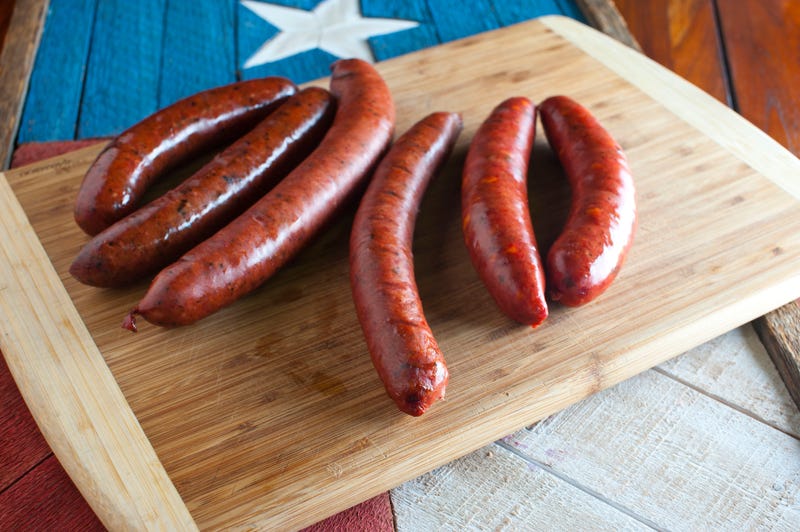Sausage on a cutting board. 