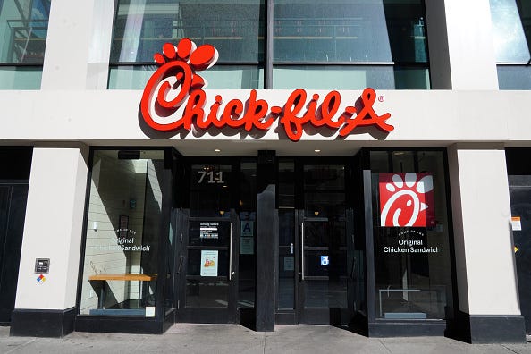 An exterior view of Chick-fil-A during the coronavirus pandemic on May 12, 2020 in New York City. COVID-19 has spread to most countries around the world, claiming over 292,000 lives with over 4.3 million infections reported. 