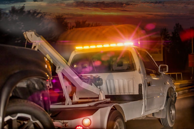 tow truck at night