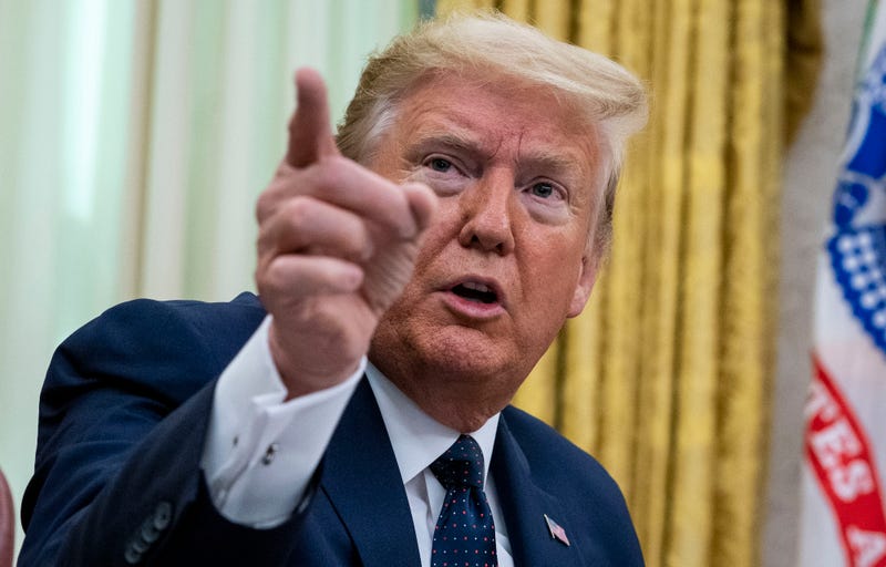 U.S. President Donald Trump speaks in the Oval Office before signing an executive order related to regulating social media on May 28, 2020 in Washington, DC.
