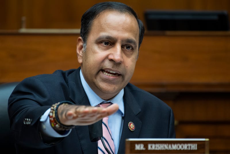 Representative Raja Krishnamoorthi (D-IL), questions U.S. Postal Service Postmaster General Louis DeJoy during a hearing before the House Oversight and Reform Committee on August 24, 2020 on Capitol Hill in Washington, DC. 