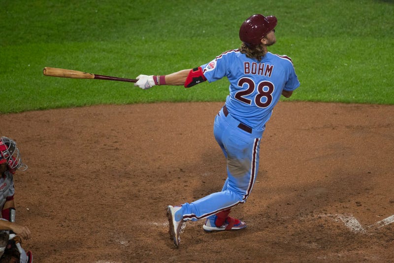 Alec Bohm drives in the game-winning run with a sacrifice fly.