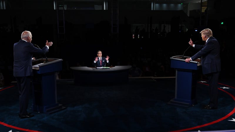 U.S. President Donald Trump (R) and former Vice President and Democratic presidential nominee Joe Biden participate in the first presidential debate at the Health Education Campus of Case Western Reserve University on September 29, 2020 in Cleveland, Ohio.
