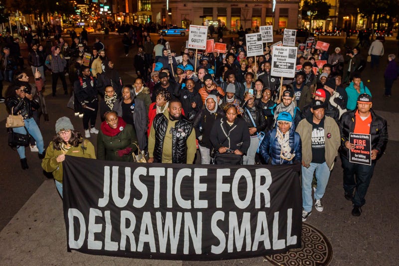 New Yorkers and community advocates held a rally and press conference on November 9, 2017 in Union Square, to support the family of Delrawn Small in protest of Mondays verdict that found NYPD Officer Wayne Isaacs not guilty of murder and manslaughter for shooting and killing Delrawn on July 4, 2016 in Brooklyn.