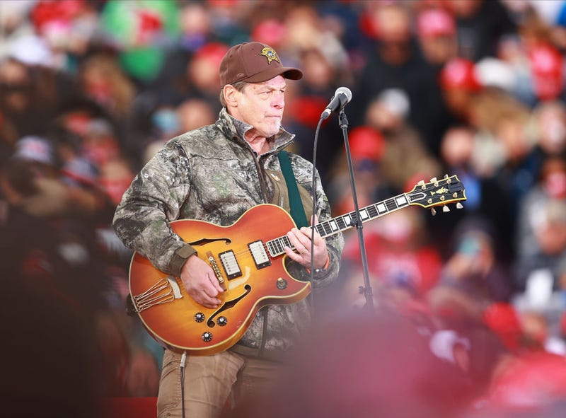 Ted Nugent performs at a campaign event for U.S. President Donald Trump on October 17, 2020 in Muskegon, Michigan.