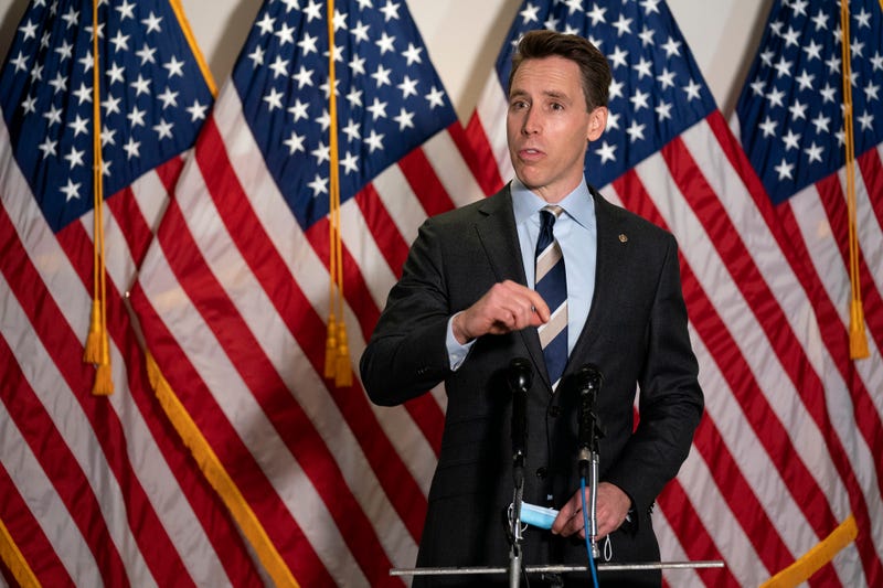 U.S. Sen. Josh Hawley (R-MO) speaks to reporters as he arrives to the weekly Senate Republican policy luncheon in the Hart Senate Office Building on Capitol Hill on October 20, 2020 in Washington, DC.
