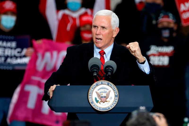 US Vice President Mike Pence speaks during a "Make America Great Again!" campaign event at Oakland County International Airport in Waterford, Michigan, on October 22, 2020.