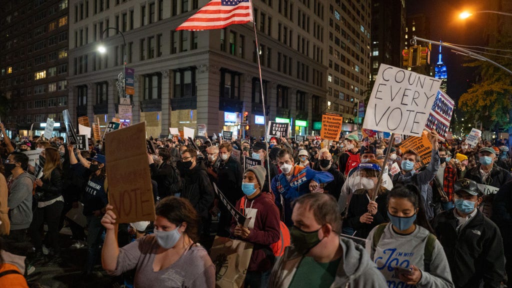 Protesters take to the streets in New York City, demanding all votes be counted in 2020 election