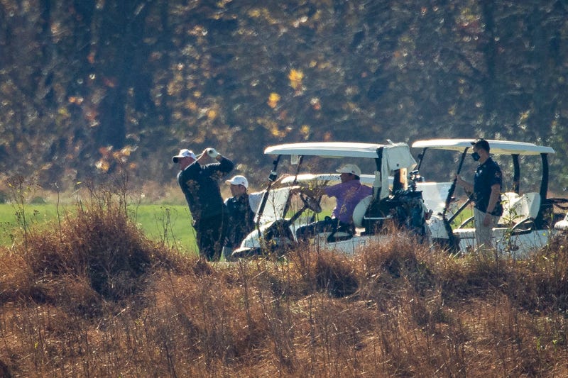 President Donald Trump golfs at Trump National Golf Club, on November 7, 2020 in Sterling, Virginia. 
