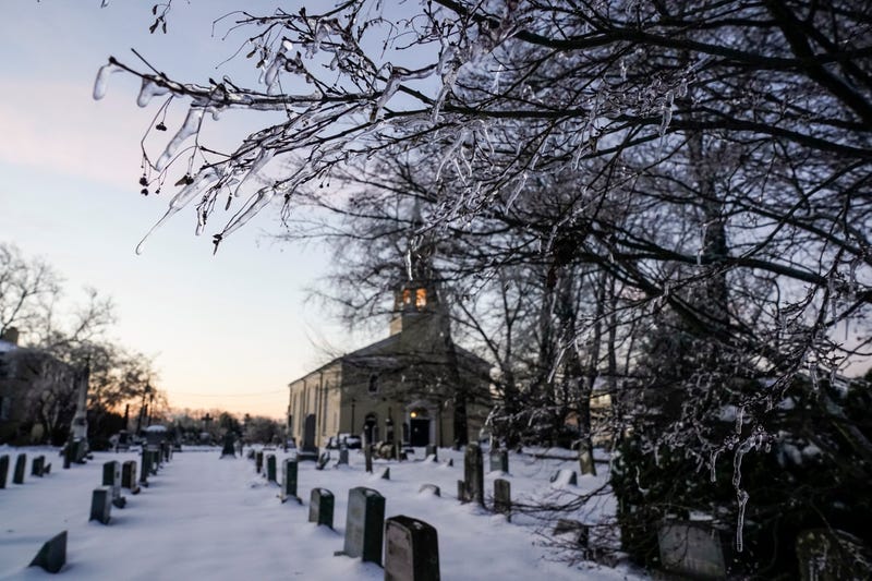 Ice hangs of the branches of trees at St. Joseph on the Brandywine church where President-elect Joe Biden and Dr. Jill Biden attended Mass on December 18, 2020 in Wilmington, Delaware.