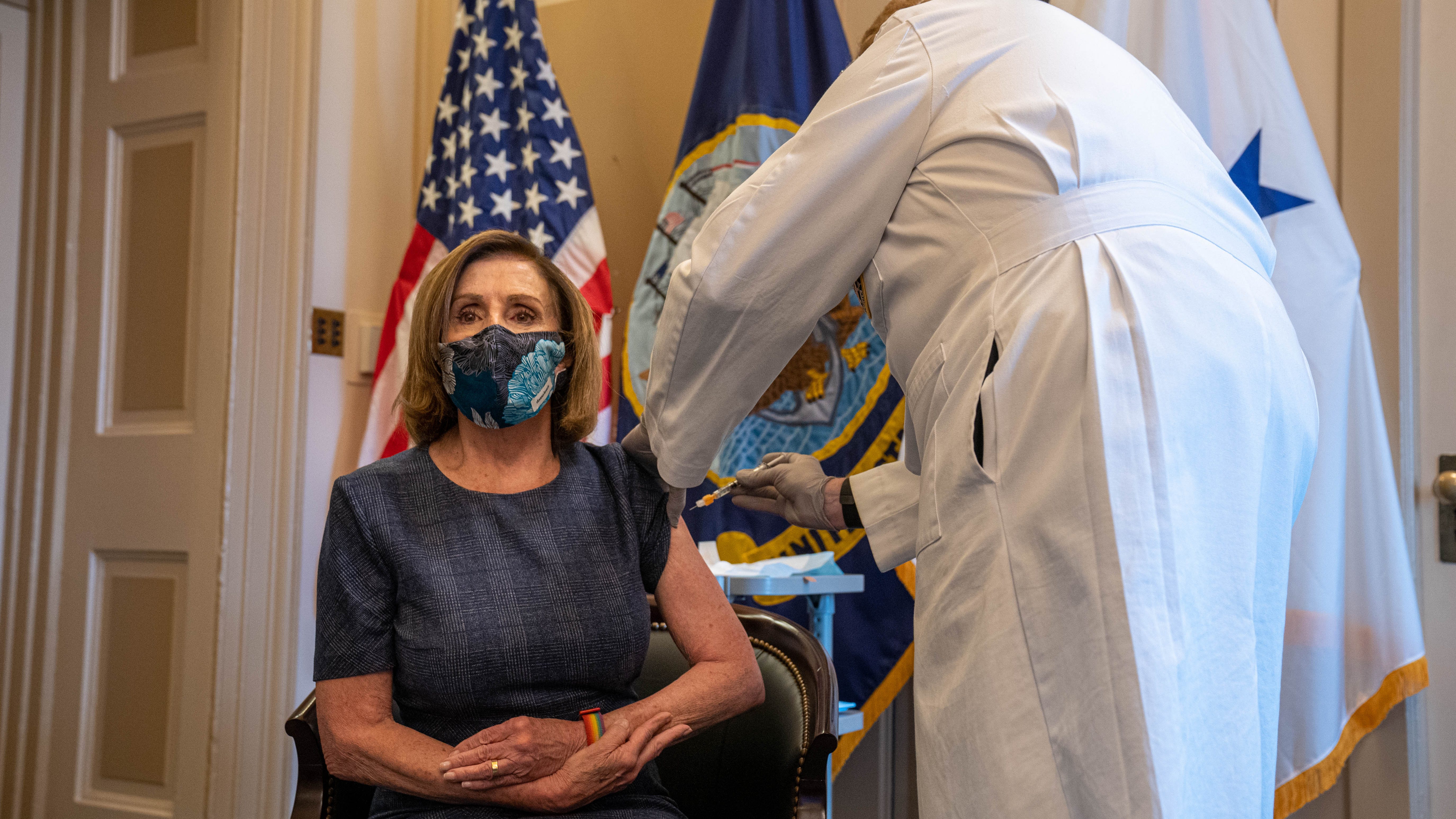 Nancy Pelosi receives Pfizer COVID-19 vaccine in her office from Capitol physician
