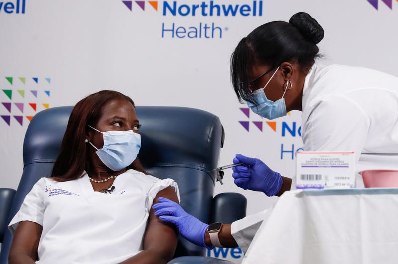 Nurse Sandra Lindsay receives the second dose of a Pfizer coronavirus disease vaccine, at Long Island Jewish Medical Center January 4, 2021 in Queens.