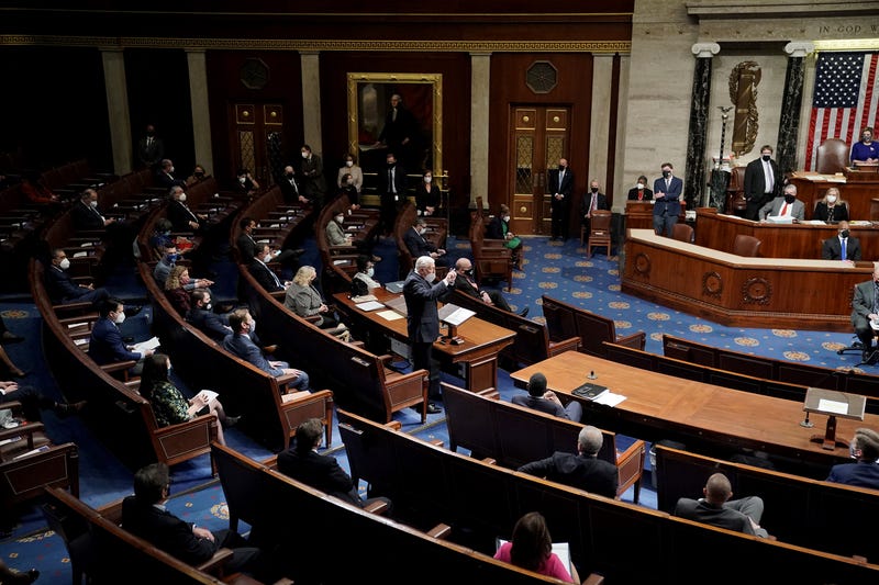 House Majority Leader Steny Hoyer (D-MD) speaks during a reconvening of a joint session of Congress to certify the Electoral College votes of the 2020 presidential election in the House chamber on January 6, 2021 in Washington, D.C. Congress has reconvened to ratify President-elect Joe Biden's 306-232 Electoral College win over President Donald Trump, hours after a pro-Trump mob broke into the U.S. Capitol and disrupted proceedings.