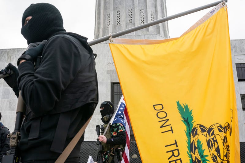 Members of the anti-government group, The Boogaloo Boys, protest on January 17, 2021 in Salem, Oregon.