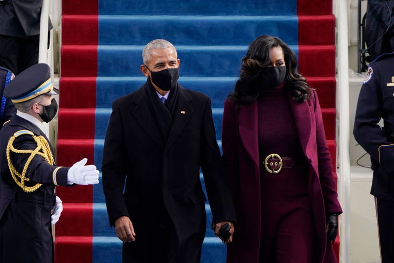 Former President Barack Obama and his wife Michelle arrive for the 59th inaugural ceremony on the West Front of the U.S. Capitol on January 20, 2021 in Washington, DC.