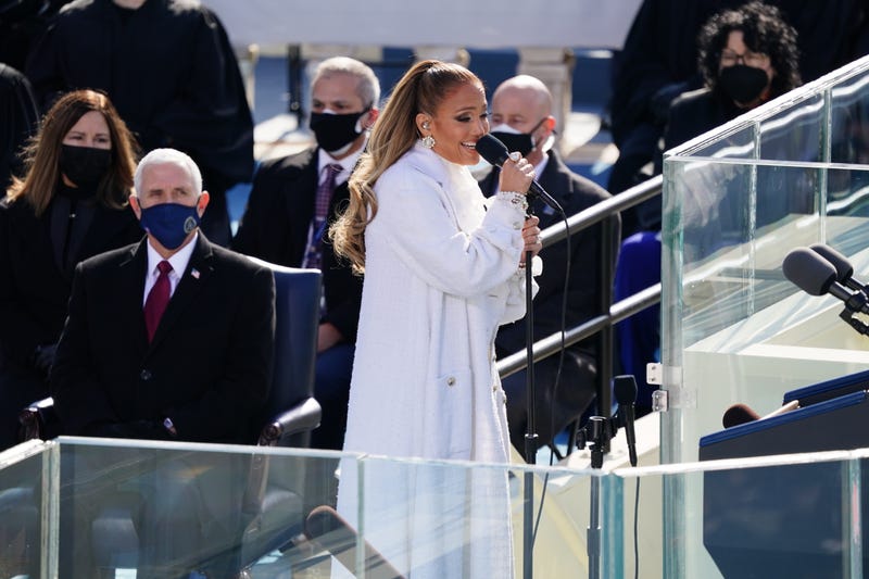 WASHINGTON, DC - JANUARY 20: Singer Jennifer Lopez performs during the inauguration ceremony on the West Front of the U.S. Capitol on January 20, 2021 in Washington, DC. During today's inauguration ceremony Joe Biden becomes the 46th president of the United States. (Photo by Kevin Dietsch-Pool/Getty Images)