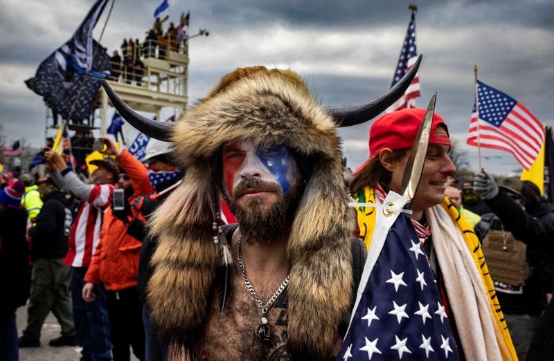 Jacob Anthony Angeli Chansley, known as the QAnon Shaman, is seen at the Capital riots.