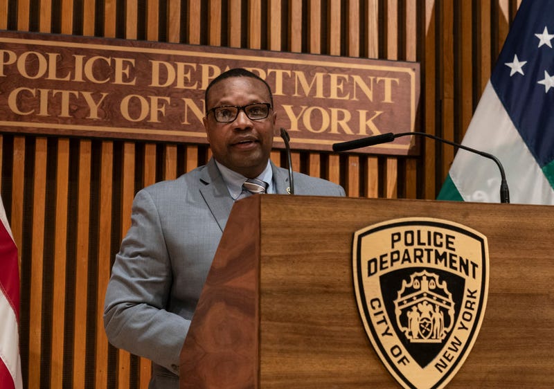Then-Assistant Chief Miguel Iglesias conducts a press conference on gun charges arrests with police officers at One Police Plaza on Feb. 12, 2021. Iglesias was removed from his position as Chief of Internal Affairs on Dec. 22, 2024, after allegations of high-ranking sexual misconduct became public.