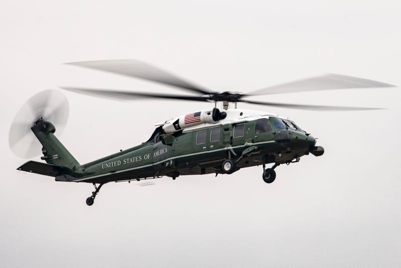  A Sikorsky VH-92A helicopter flies along the Potomac River next to the National Mall on a training run on President's Day, February 15, 2021