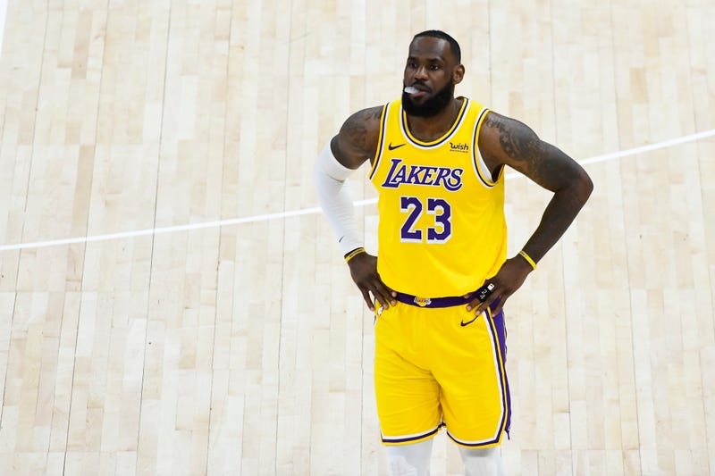 Lakers star LeBron James on the floor against the Utah Jazz. 