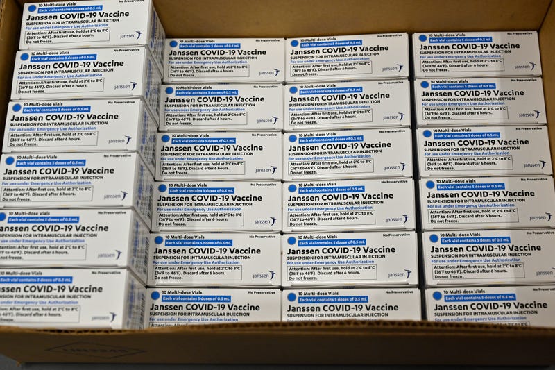 Doses of the Johnson & Johnson COVID vaccine is packaged in a box at the McKesson facility on March 1, 2021 in Shepherdsville, Kentucky. The FDA has approved a third vaccine and 3.9 million doses of J&J will begin distribution.