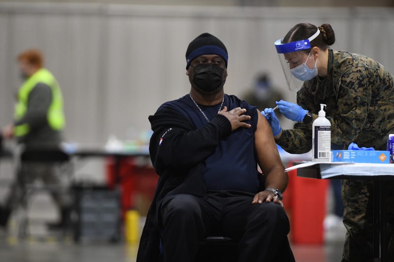 A COVID-19 vaccine being administered at the Pennsylvania Convention Center in Philadelphia.