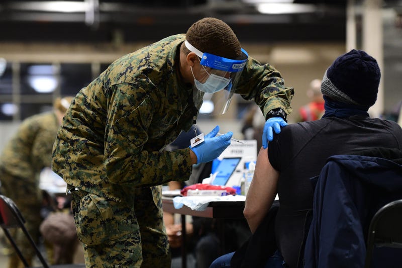 A coronavirus vaccine being administered at the Pennsylvania Convention Center in Philadelphia.
