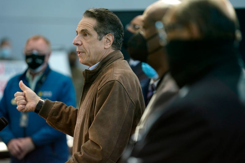 File photo: Gov. Andrew Cuomo speaks at a vaccination site at the Jacob K. Javits Convention Center on March 8, 2021 in New York City