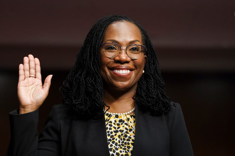 Ketanji Brown Jackson, nominated to be a U.S. Circuit Judge for the District of Columbia Circuit, is sworn in to testify before a Senate Judiciary Committee hearing on pending judicial nominations on Capitol Hill, April 28, 2021 in Washington, DC. The committee is holding the hearing on pending judicial nominations.