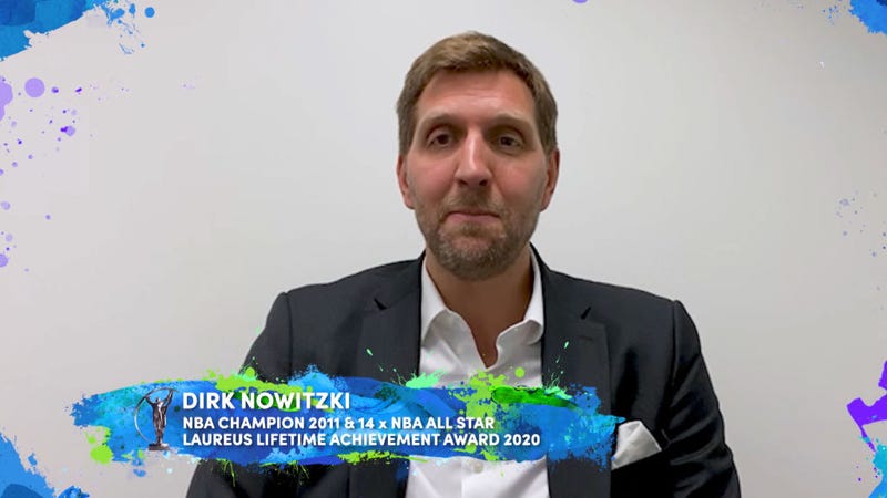Basketball player Dirk Nowitzki speaks during the Laureus World Sports Awards 2021 Virtual Award Ceremony. 