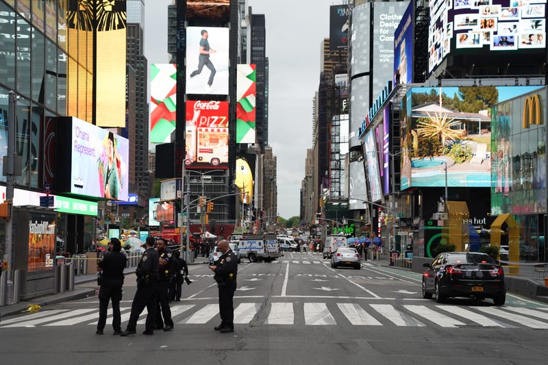 Police officers are seen in Times Square on May 8, 2021 in New York City