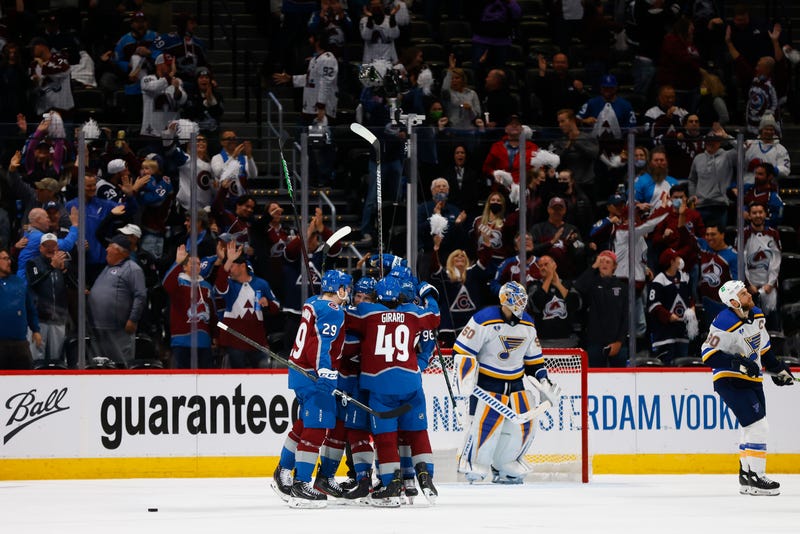 Colorado Avalanche celebrate a goal during the Stanley Cup playoffs.