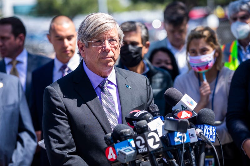 Valley Transportation Authority (VTA) President Glenn Hendricks addresses the media during a press conference near the site of a mass shooting at a light-rail yard on May 26, 2021 in San Jose, California.