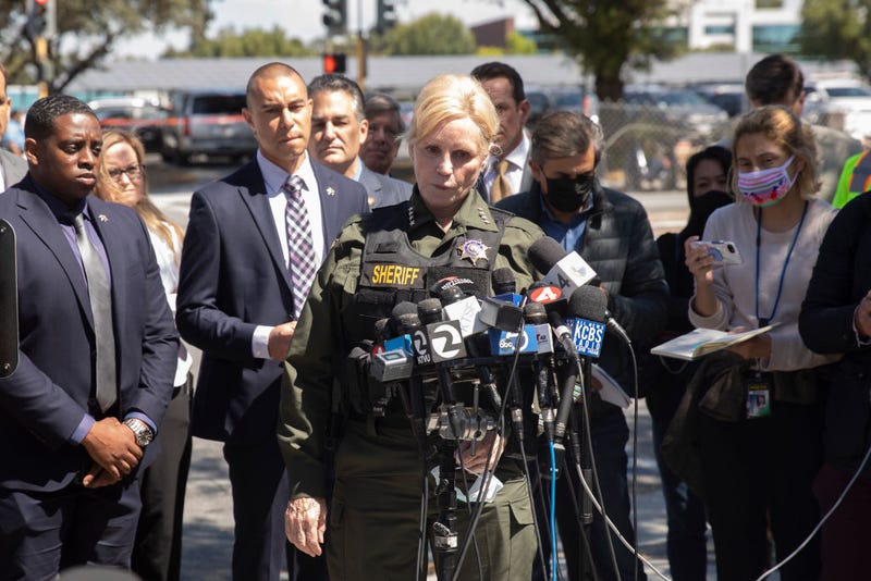 Santa Clara County Sheriff Laurie Smith addresses the media during a press conference near the site of a mass shooting at a Valley Transportation Authority light-rail yard on May 26, 2021 in San Jose, California.