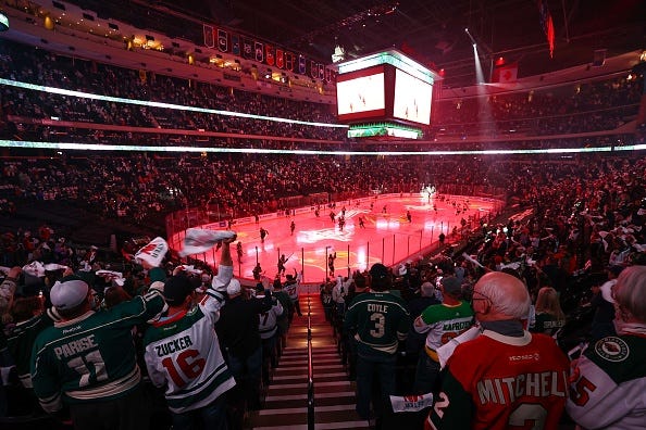 A general view of the Xcel Energy Center prior to Game Six of the First Round of the 2021 Stanley Cup Playoffs against the Minnesota Wild and Vegas Golden Knights at Xcel Energy Center on May 26, 2021 in St Paul, Minnesota. 