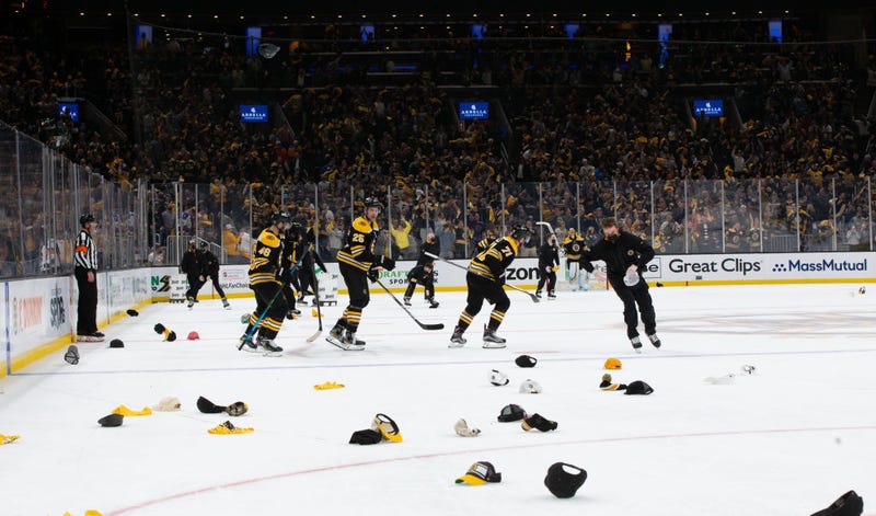 Cleanup begins after David Pastrnak's hat trick