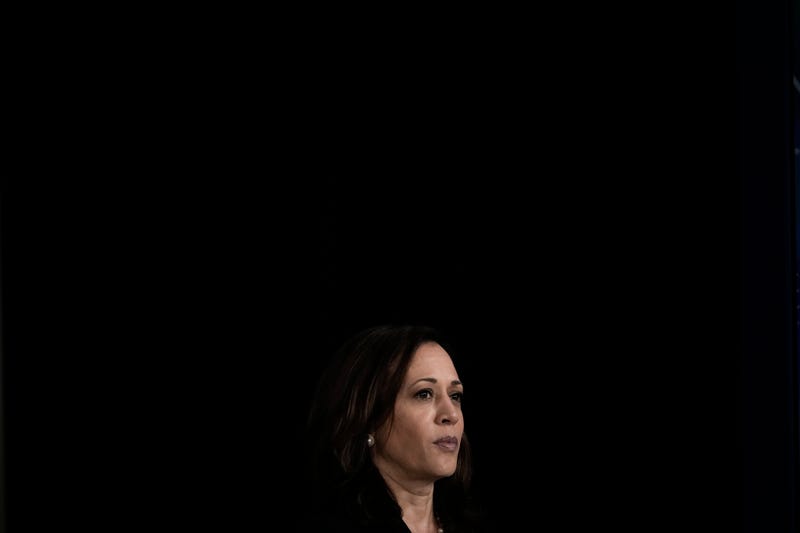 U.S. Vice President Kamala Harris waits to speak during an event on high-speed internet access in the South Court Auditorium at the White House complex on June 3, 2021 in Washington, DC. 