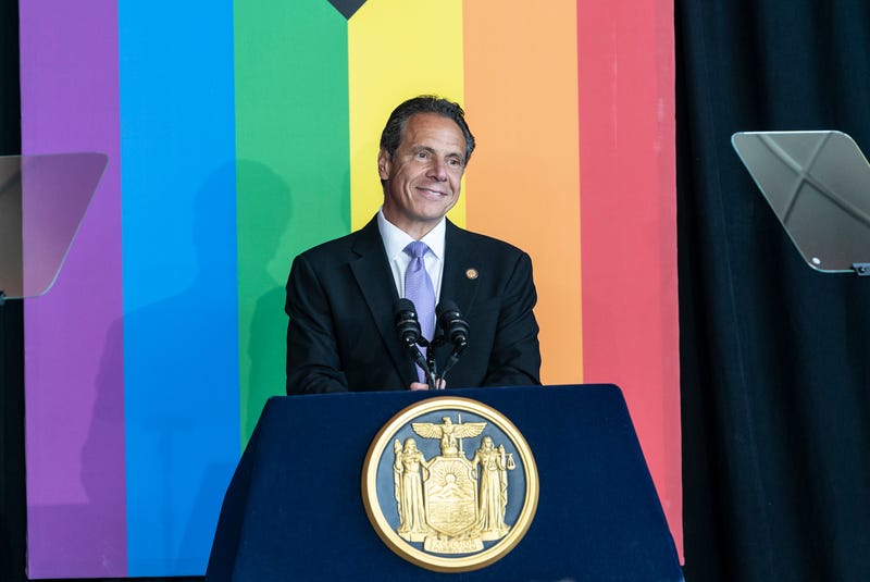CURRENT CHELSEA PIERS, NEW YORK, UNITED STATES - 2021/06/24: Governor Cuomo and members of LGBTQ community celebrate 10 year anniversary of marriage equality at Current Chelsea Piers. During ceremony Governor Andrew Cuomo signed the Gender Recognition Act. The Act expanded protections for transgender and non-binary New Yorkers and allows New Yorkers to use "X" as a non-binary sex designation on New York State driver's licenses.