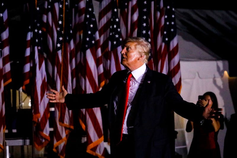  Former U.S. President Donald Trump leaves after a rally on July 3, 2021 in Sarasota, Fla.