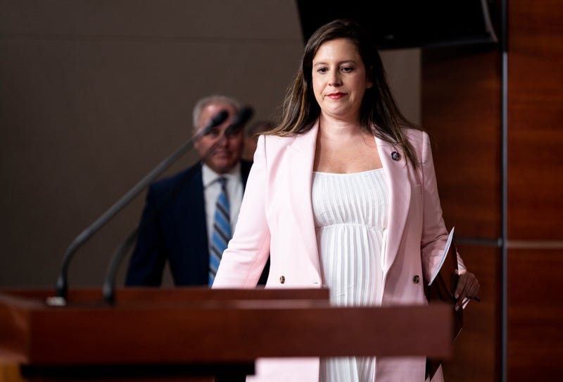 Republican Conference Chair Elise Stefanik, R-N.Y., arrives to hold a press conference following the weekly House Republican caucus meeting in the Capitol on Tuesday, July 20, 2021.