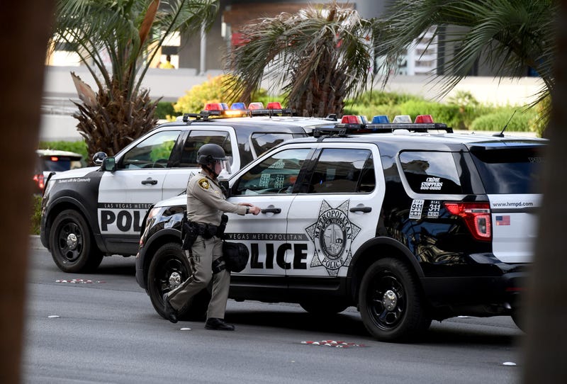 A member of the Las Vegas Metropolitan Police Department gets into a vehicle on the Las Vegas Boulevard during a Black Lives Matter demonstration demanding justice for the death of George Floyd on May 29, 2020 in Las Vegas, Nevada.