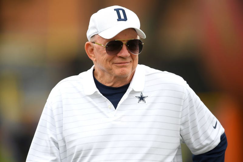  Owner Jerry Jones of the Dallas Cowboys attends training camp at River Ridge Complex on July 24, 2021 in Oxnard, California.