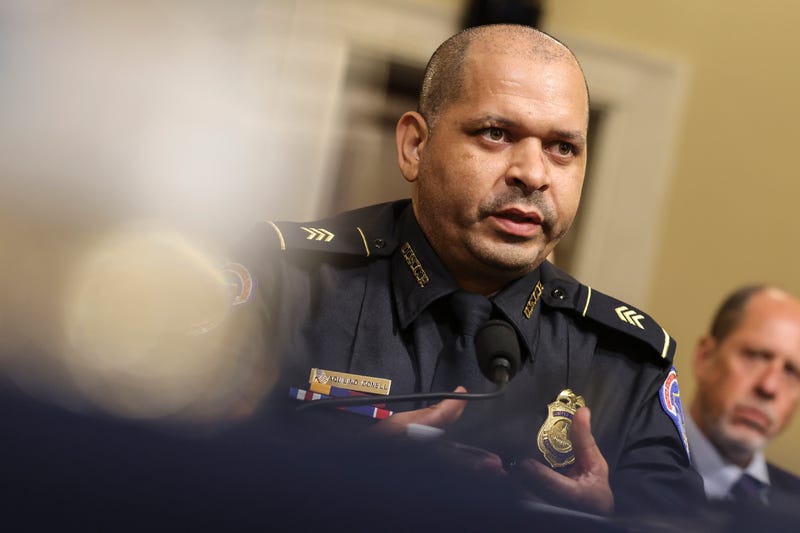 U.S. Capitol Police officer Sgt. Aquilino Gonell testifies before the House Select Committee investigating the January 6 attack on the U.S. Capitol on July 27, 2021 at the Cannon House Office Building in Washington, D.C.