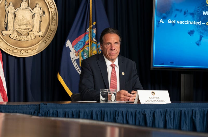Governor Andrew Cuomo holds press briefing and makes announcement to combat COVID-19 Delta variant at 633 3rd Avenue. Governor announced that employees of MTA (Metropolitan Transportation Authority) and New York Port Authority will be required to get vaccinated or be tested weekly starting Labor Day in order to get to work. He also urged private employers to follow the state.
