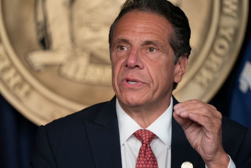 Then-Governor Andrew Cuomo holds press briefing and makes announcement to combat COVID-19 Delta variant on Aug. 2, 2021.