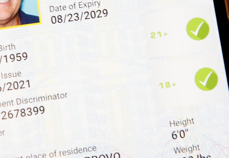 A view of the new digital driver's license on a mobile phone at a Harmons Grocery store on August 4, 2021 in Salt Lake City, Utah