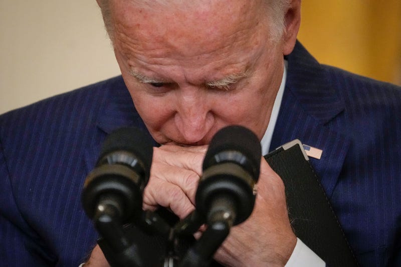 U.S. President Joe Biden pauses while listening to a question from a reporter about the situation in Afghanistan in the East Room of the White House on August 26, 2021 in Washington, DC. (Photo by Drew Angerer/Getty Images)